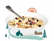 scandinavian forest fruits - oat and barley granola, apple pieces, apple barley, puffed brown rice, blueberries, crispy millet flakes and lingonberries scandinavian forest fruits - oat and barley granola, apple pieces, apple barley, puffed brown rice, blueberries, crispy millet flakes and lingonberries